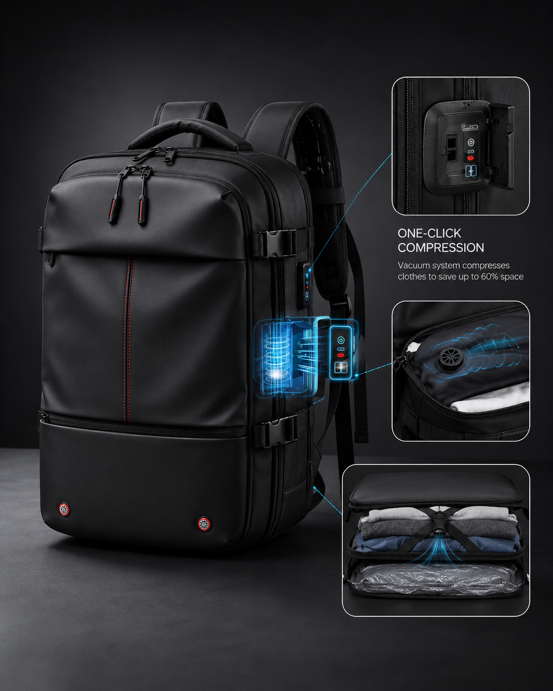 60L Vacuum Compression Travel Backpack-with One-Touch Auto Seal